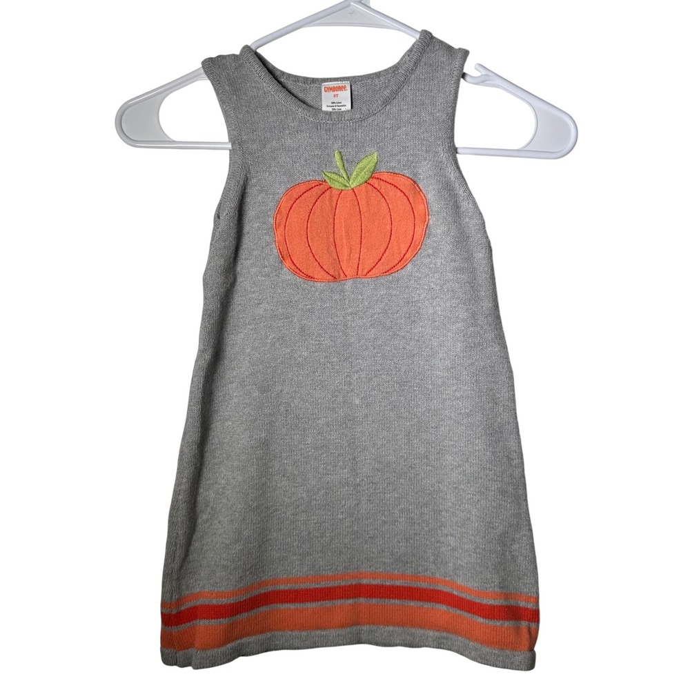 Gymboree Girls 5T Gray Pumpkin Sweater Dress Sleeveless Cotton Fall Halloween